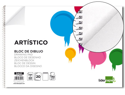 Bloc dibujo Liderpapel Artístico espiral 230x325mm. 20 hojas 130g/m² perforadas sin recuadro